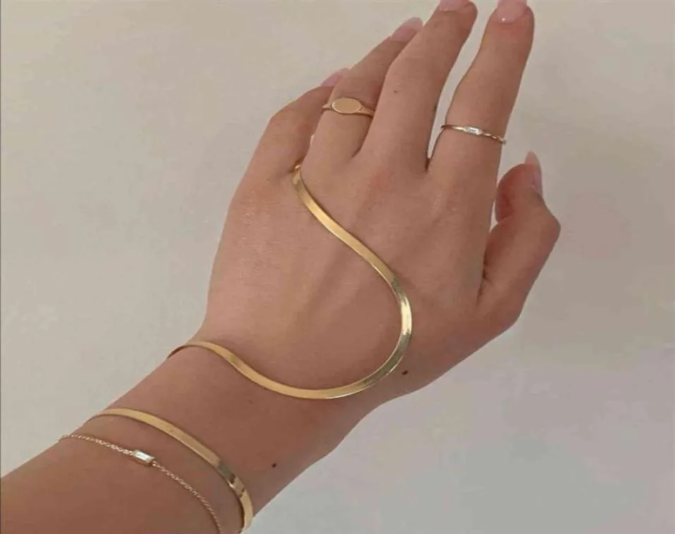 2021Stusta rostfritt stål 4mm HerringBone Chain Gold Armband Bangles for Women 18k Plated Wristbands269J8533604