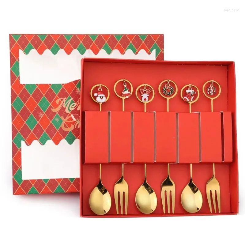 Dinnerware Sets 6pcs Christmas Spoon Fork Set Stainless Steel Year Tableware Decoration For Home Xmas Gift