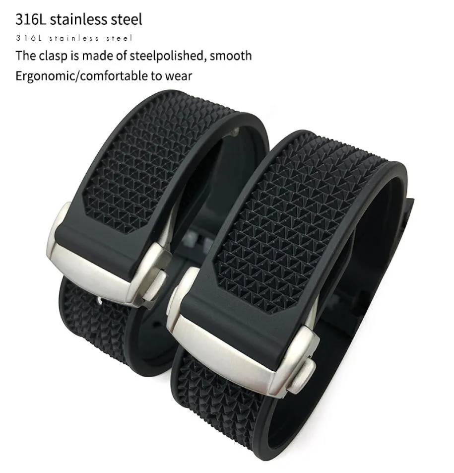 Assista Bands 20mm 21mm 22mm de alta qualidade de borracha Silicone Watch Band para ômega speedmaster relógio com cinta de aço inoxidável implantação1624780