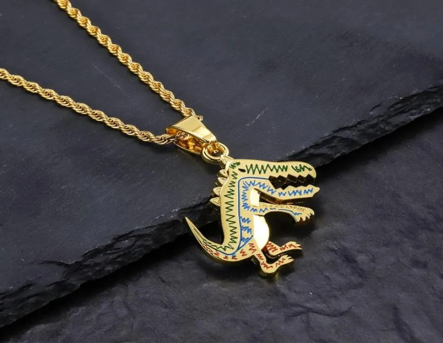 Mode Hip Hop Mens Dinosaur Pendant Designer Halsband smycken Rostfritt stålkedja 18K Guldpläterade halsband för män Women1027267