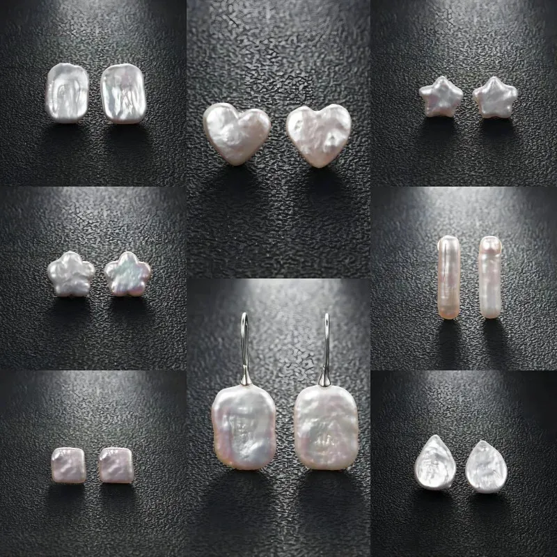 Hengsheng Fashion Pearls Natural Pearls أبيض أشكال متعددة الأقراط الباروكية 925 الفضة الاسترليني للنساء هدايا المجوهرات الفتيات 240410