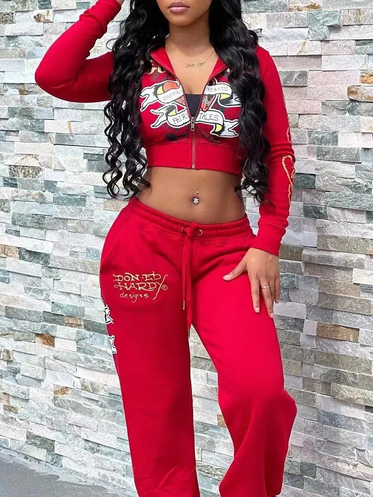 Two Piece Womens Red Crop Pants Well-Suited Red Two-Piece Set