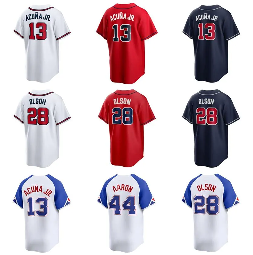 zszyta koszulka baseballowa Ronald Acuna Jr Matt Olson Ozzie Albies Hank Aaron Home Away Jersey Men Men Młodzież