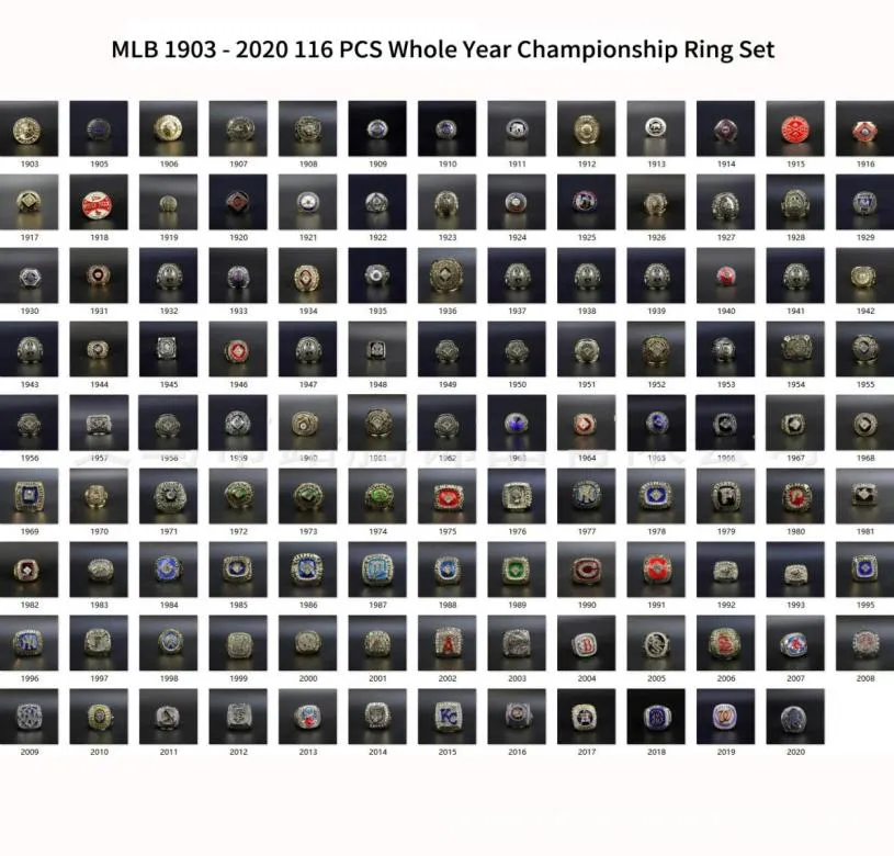 116pcs 1903 à 2021 BASEBL TEAM S Ring Set Souvenir Men Fan Gift 20206830782