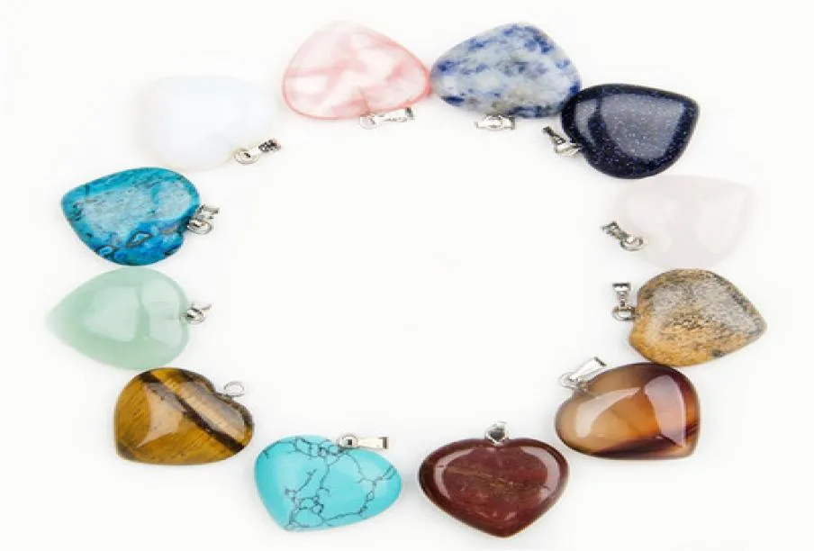 Hjärta Natural Stone Gemstone Charms hängen Högpolerade lösa pärlor Silverpläterade krok Fit -armband och halsbandsmycken Acces7769706