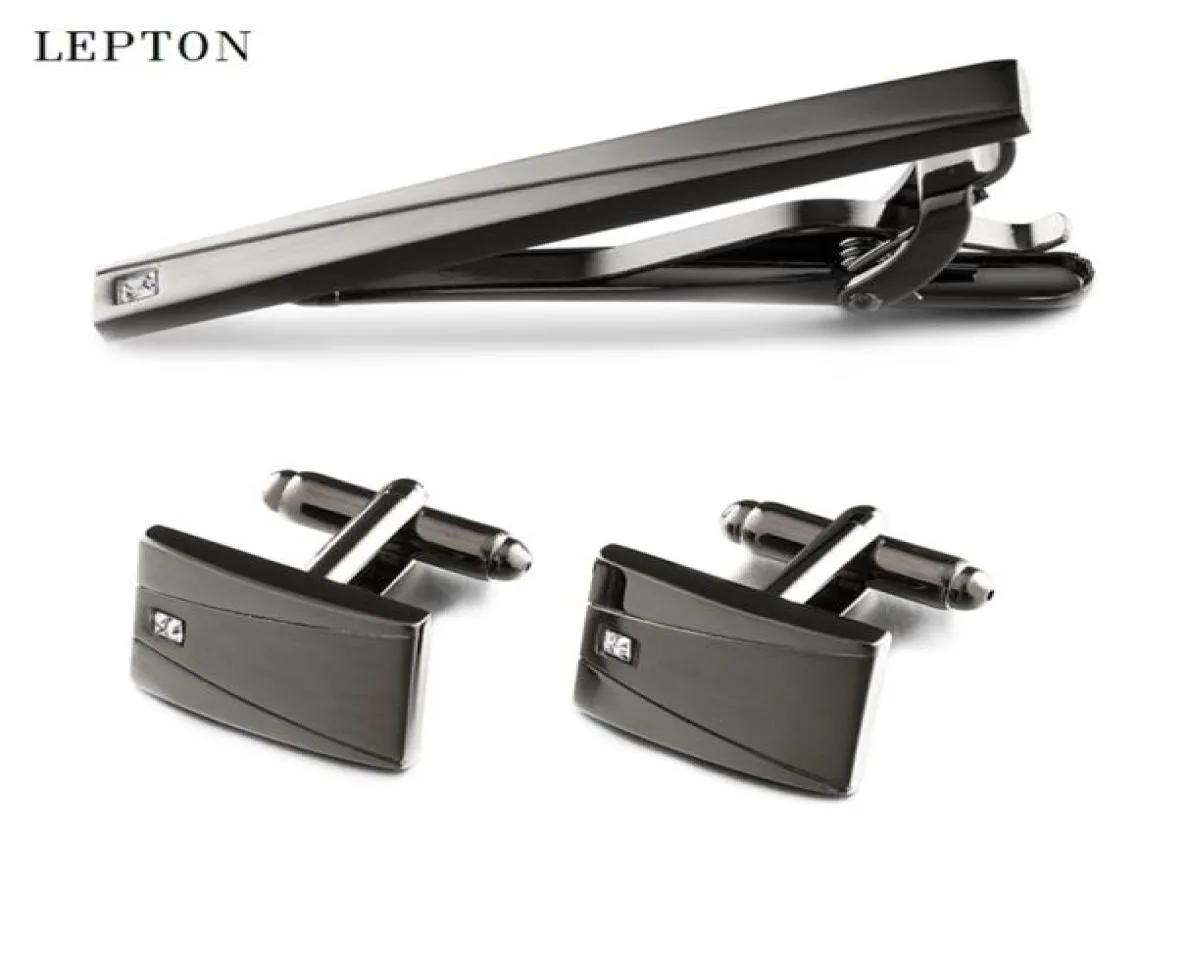 Lepton Classic Business Square Black Brush Mens CuffLinks Tie Clips Set 고품질 Necktie Pin Tie Bars Clip Drop Ship 2012500454