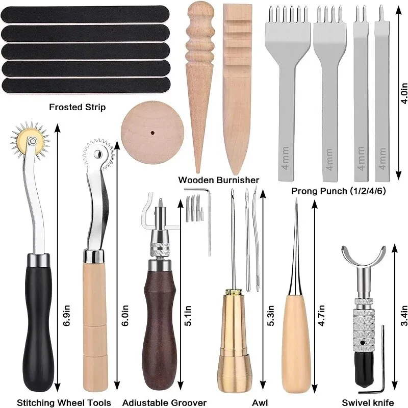 Leather Craft Tools Kit with Waxed Thread and Stitching Wheel for ...