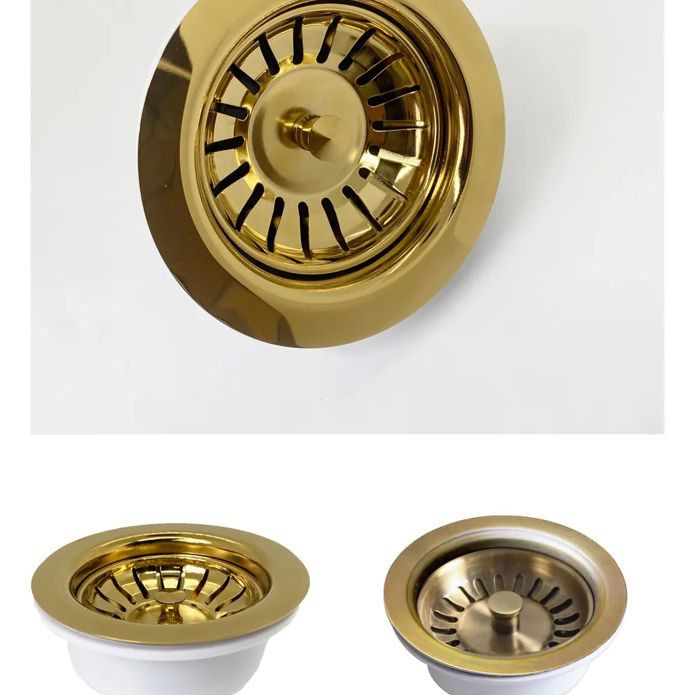 Brass & Copper Kitchen Sink Waste Strainer Plug – Flat Style, Gold/Copper/Black/Gunmetal Finish
