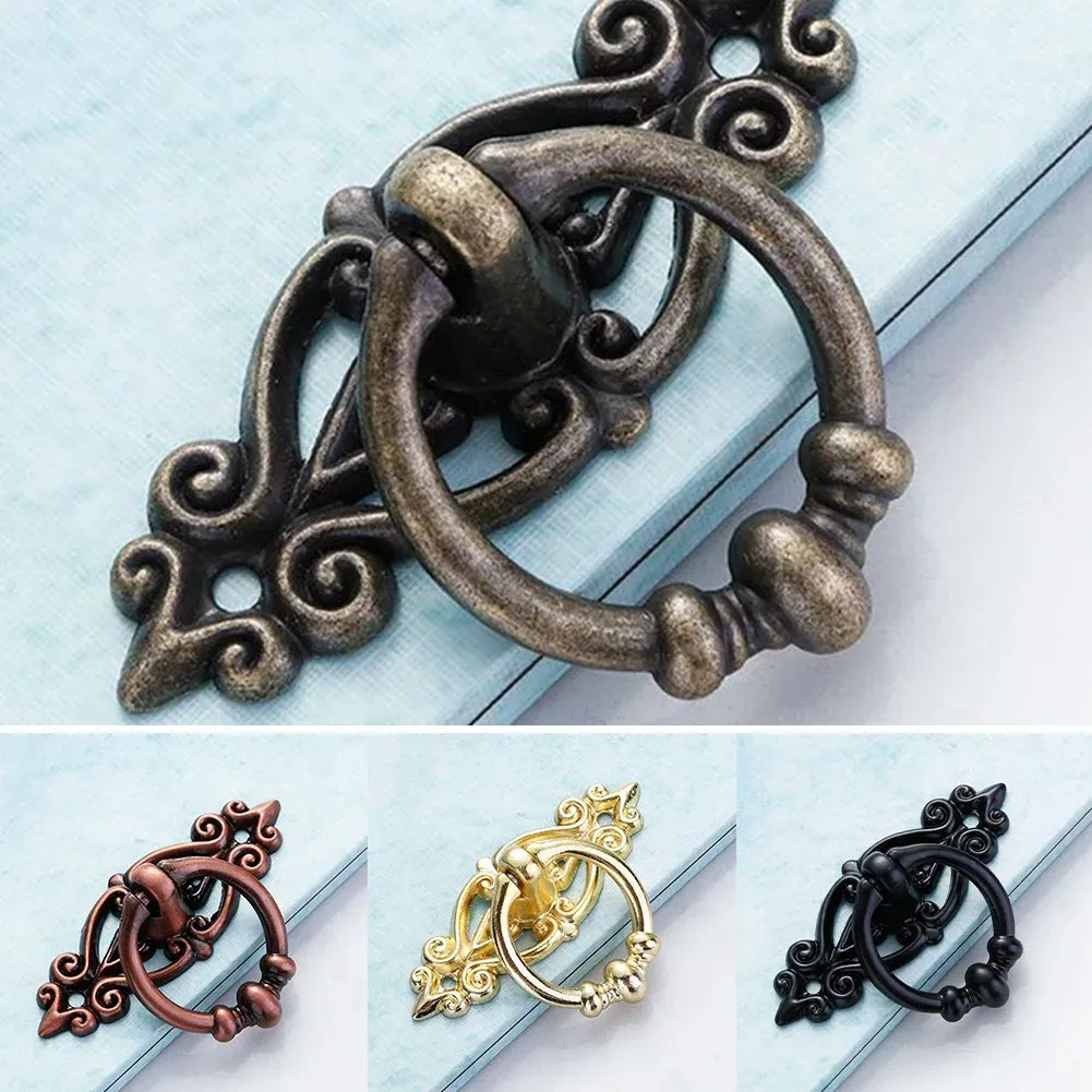 1PCS Retro Zinc Alloy Kitchen Drawer Cabinet Door Handle Furniture Knobs Hardware Cupboard Antique Pull Ring Handles With Screw
