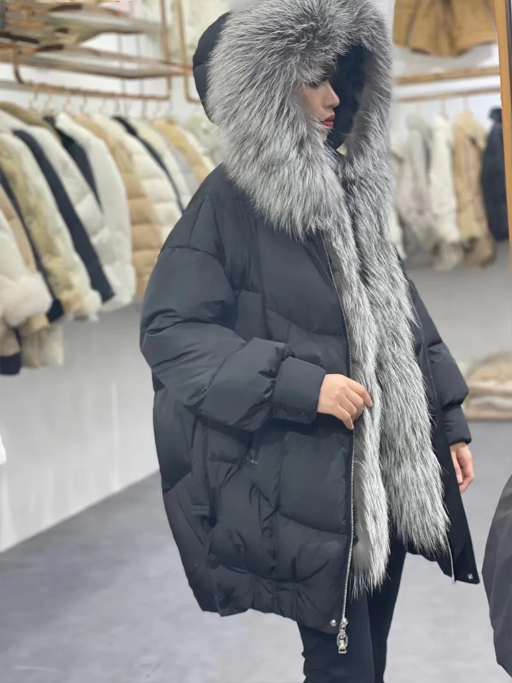 Fox Fashion Damen Jeansjacke Mit Fell Real Fox Fell Coat White