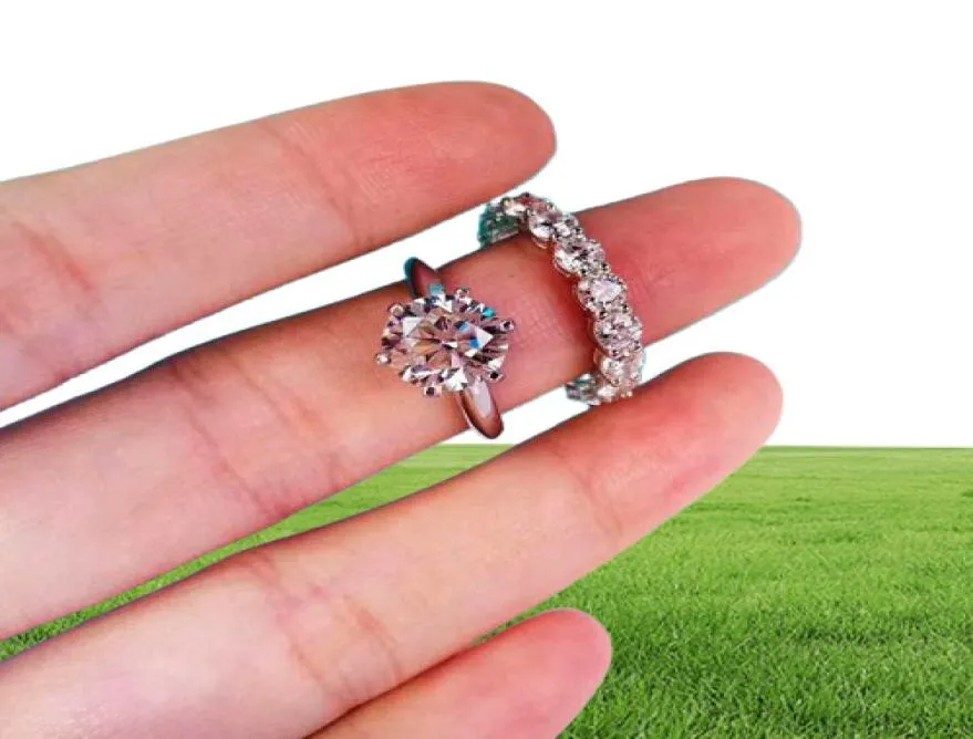 Neue Paare Heiratsdesign Ringe Set Diamond Sterling 925 Silberzubehör Engagement Hochzeit für Frauen Braut Liebesring 7685268
