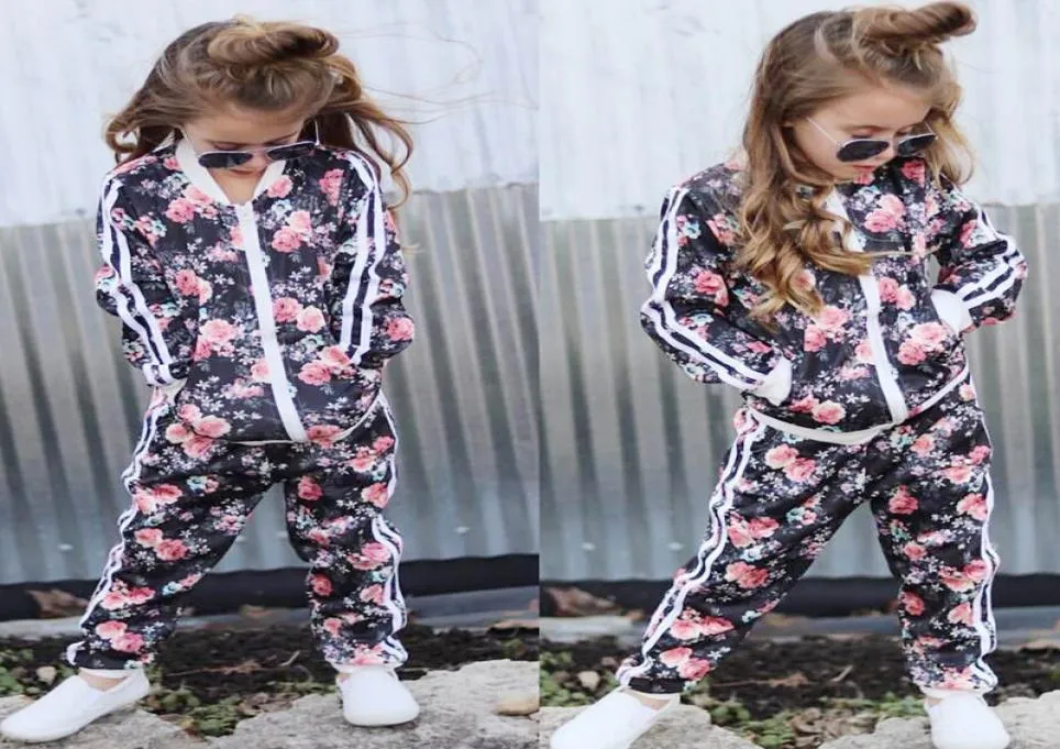 Roupas infantis 2018 Autumn Toddler Girls Clothes 2pcs definir roupas de casaco estampado floral e calças de roupas infantis de roupas 49466689