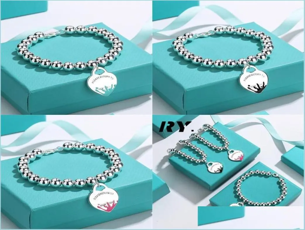 Charm Bracelets Charme Armbänder Herz Fein Schmuck für Frauen Emaille Kette Schwarz Blau Pink Armband Pseiras berühmte Tropfen Lieferung 203200295