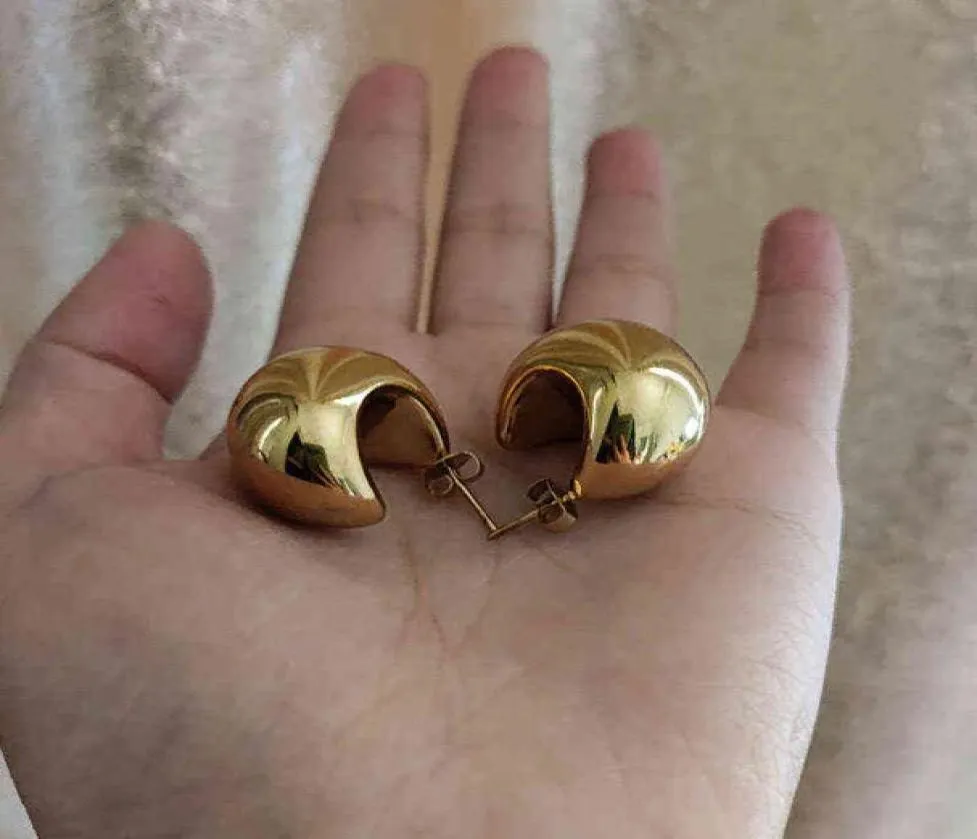 Halbmondkugel dicker klobiger goldener Hoop -Ohrring Edelstahl für Frauen Chic Vintage leer leichter Ohrring 2201084839393