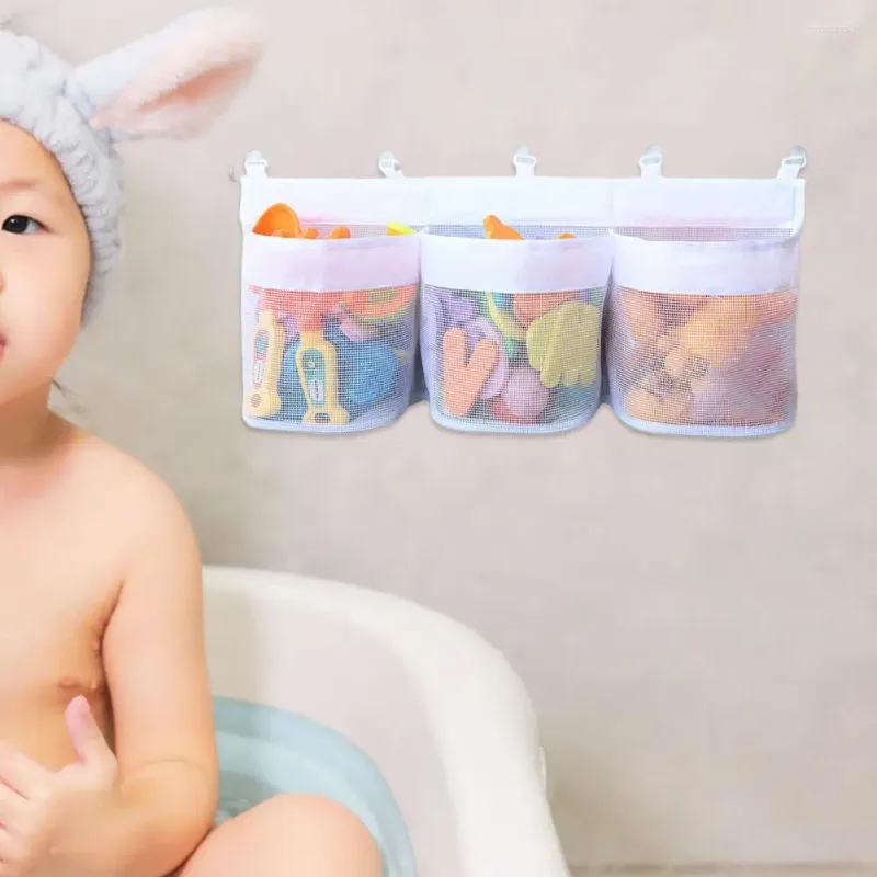 Opbergtassen badgoed caddy capaciteit organisator ademende gaaszak met drie zakken voor babyspeelgoed