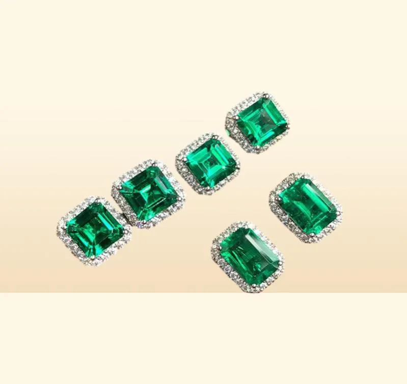 Choucong Stunninjg Simple Fashion Jewelry 925 Sterling Silver Princess Cut Emerald CZ Diamond Gemstones Women Wedding Stud Earring8281806