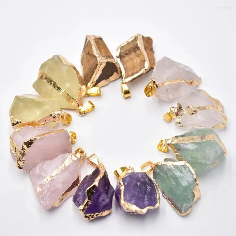Colliers de pendentif en gros 12pcs / lot de qualité de mode Natural Stone Rose Quartz Pendants irréguliers pour la fabrication d'accessoires de bijoux