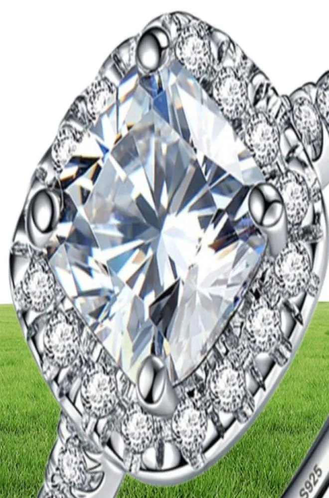 Yhamni skickade certifikat Luxury 10 Original 925 Silver 88mm 2 karat Square Crystal Zirconia Diamond Wedding Rings for Women6758473