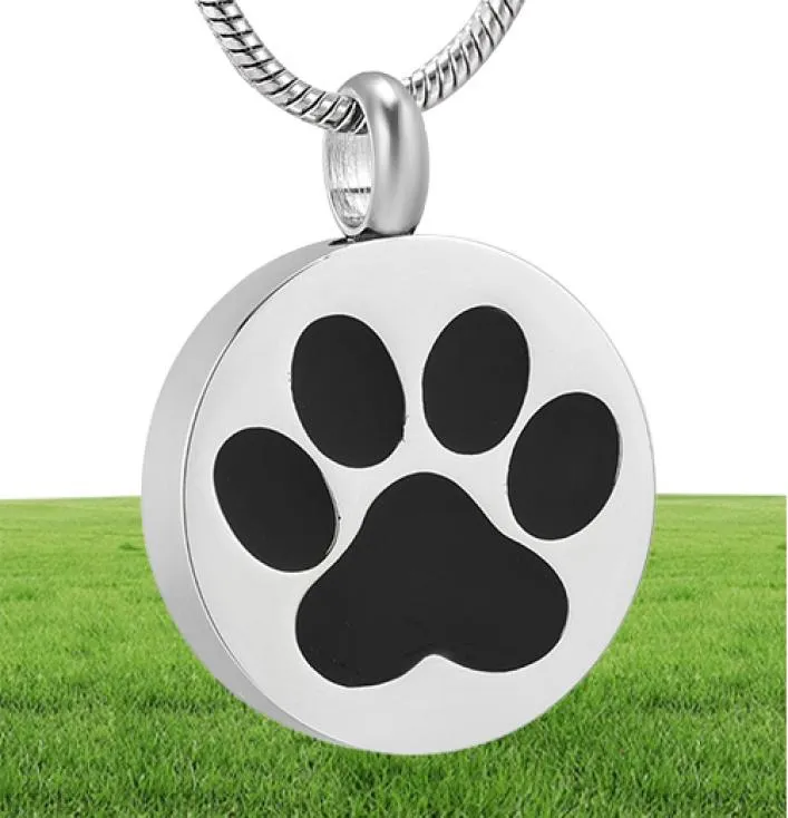 LKJ9738 DogCat Paw Print Memorial Urn Jewelry Round Stainless Steel Pet Cremation Keepsake Pendant Necklace For Ashes5912164
