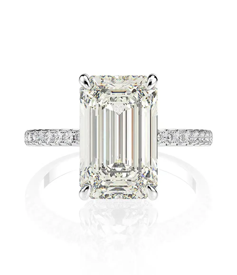 Real 925 sterling in argento smeraldo taglio creato anelli di nozze di diamanti moissanite per donne anello di fidanzamento proposta di lusso 2011165960864