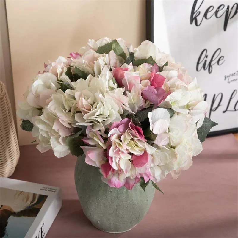 Decorative Flowers Hydrangea For Artificial Flower Green Plants Room Home Decor Handicrafts Fake Wedding Party Decorations