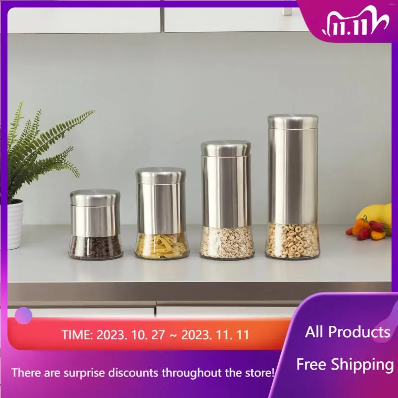 Storage Bottles Essence 4 Piece Stainless Steel Food Canister Set Container Kitchen Containers Fast Trans