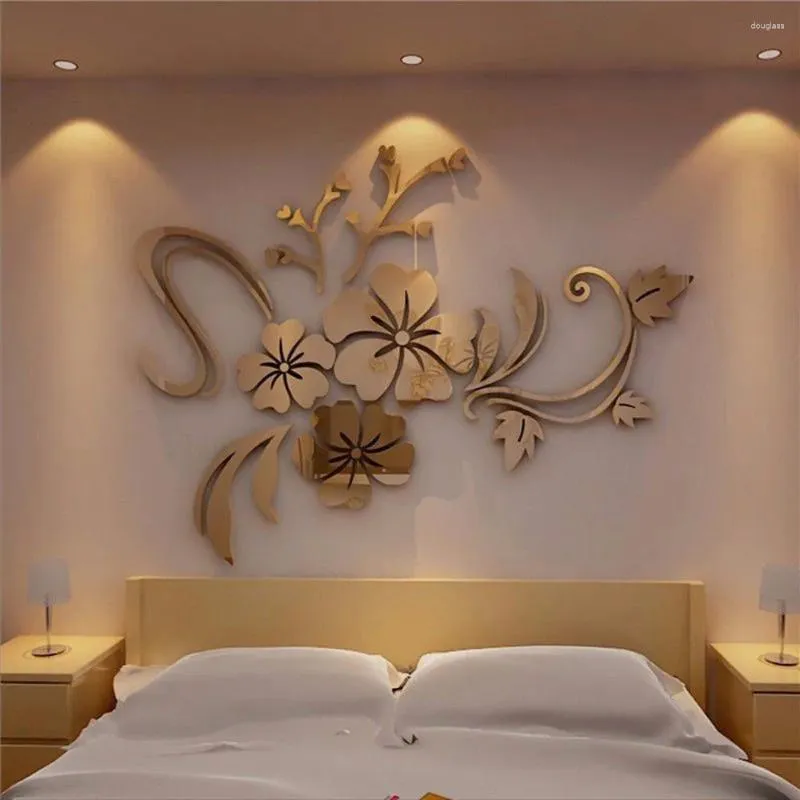 Wall Stickers 3d Diy Mirror Floral Art Removable Sticker Acrylic Mirrored Decorative Decal Home Decoration