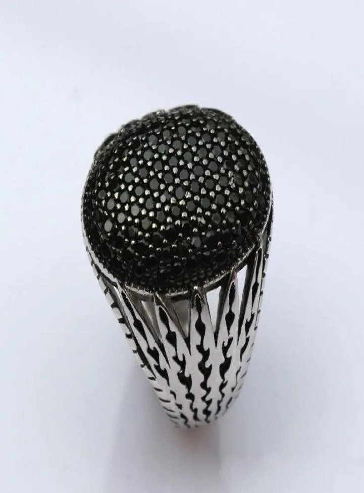 925 Sterling Silver Hollow Design Multi Black Cz Stones Ringail Cocktail Rings for Men Oval Lape Turkey Jewelry3717163