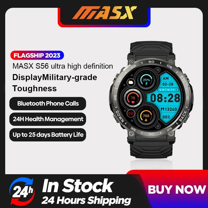 Montres Masx S56 Smart Watch 1.43 '' Affichage ultra haute définition 380mAh Bluetooth appelez la ténacité militaire.