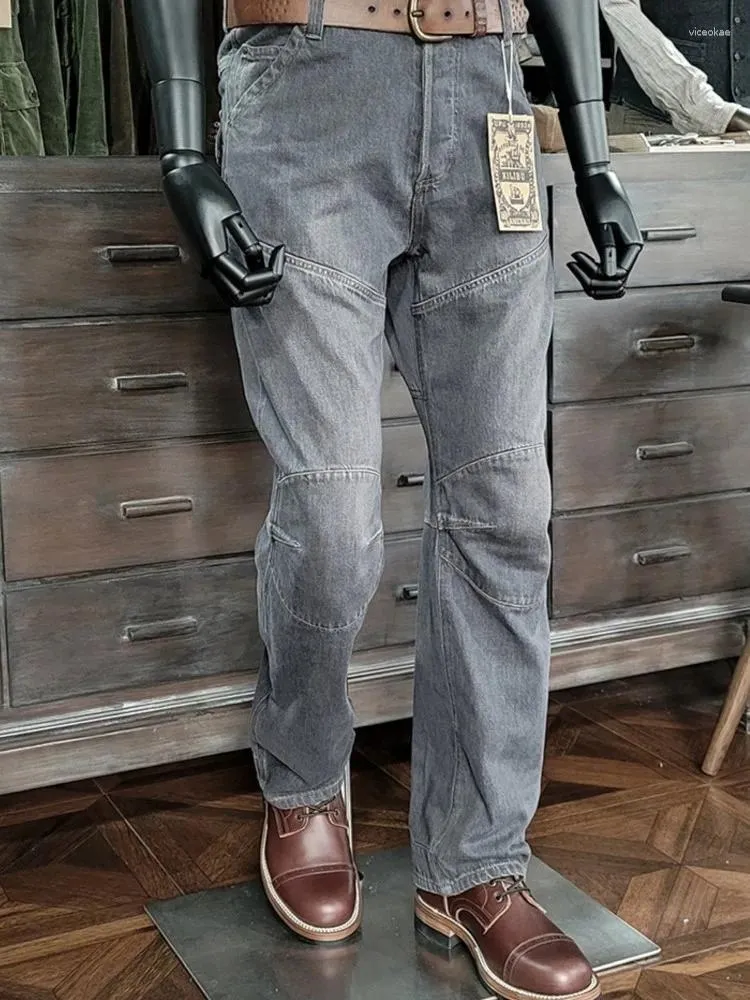 Pantaloni maschili ammekaji in stile retrò denim retrò taglio tridimensionale cotone casual cilindri a terra bianca lavatura jeans di buona qualità