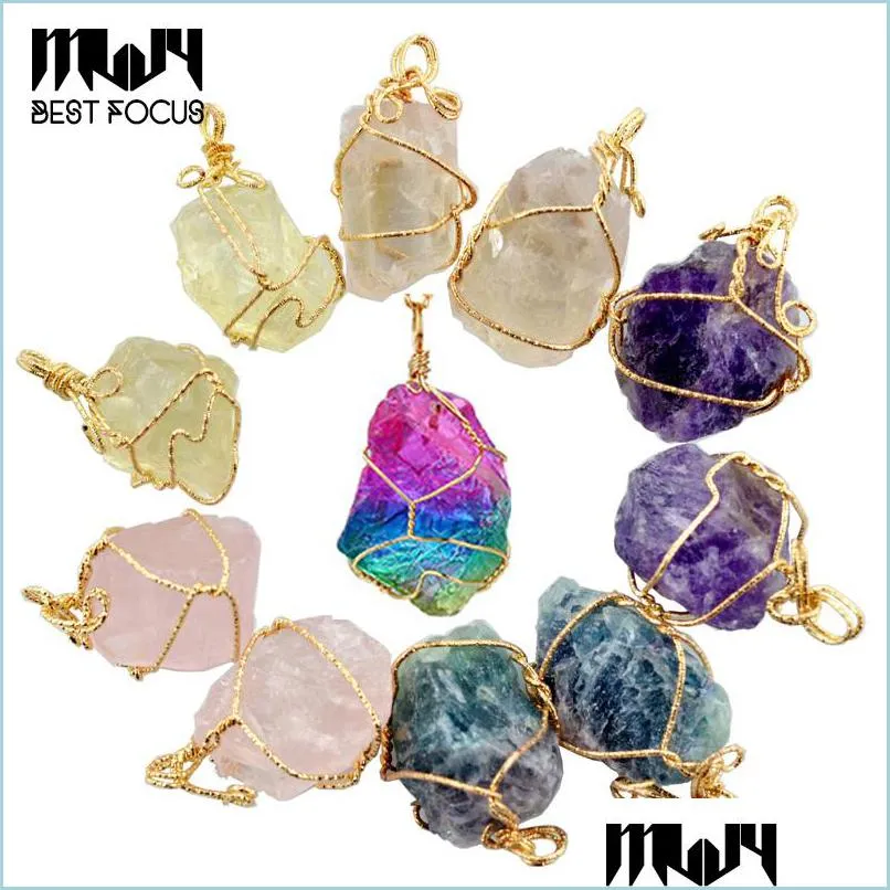 Naszyjniki wiszące mody kamienia naturalnego Naszyjnik kryształ 6 kolorów kwarcowy łańcuch swetra biżuteria dla kobiet
