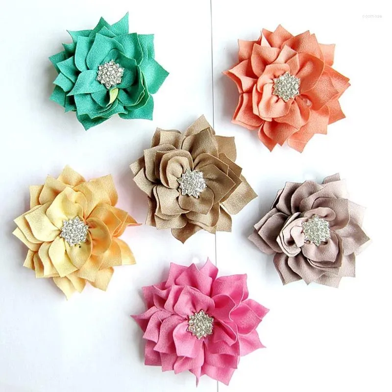 Fleurs décoratives 5pcs / lot 3 "6colors Tissu artificiel avec bouton scintillant pour les enfants