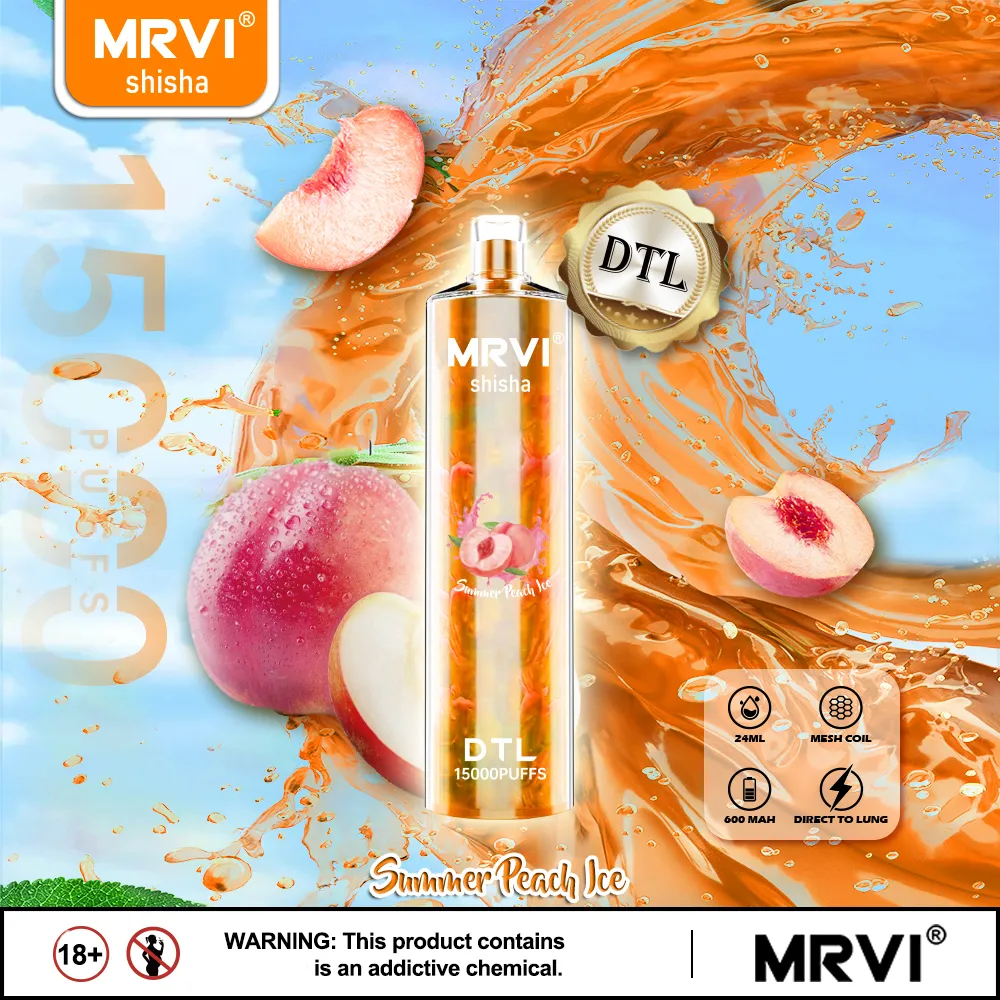 Original MRVI Hookah Puff 15K 15000 Puffs Disposable Vape E Cigarette With LED Light 24ml Carts