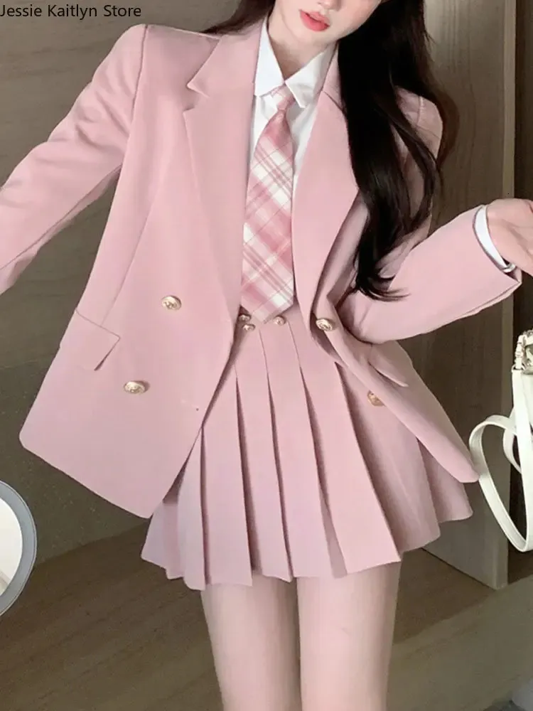 Japanese Student JK School Uniform Korean Fashion Sweet Blazers School Girls Uniform Sexy Kawaii Mini Pleated Skirt Uniform Y2k 240410