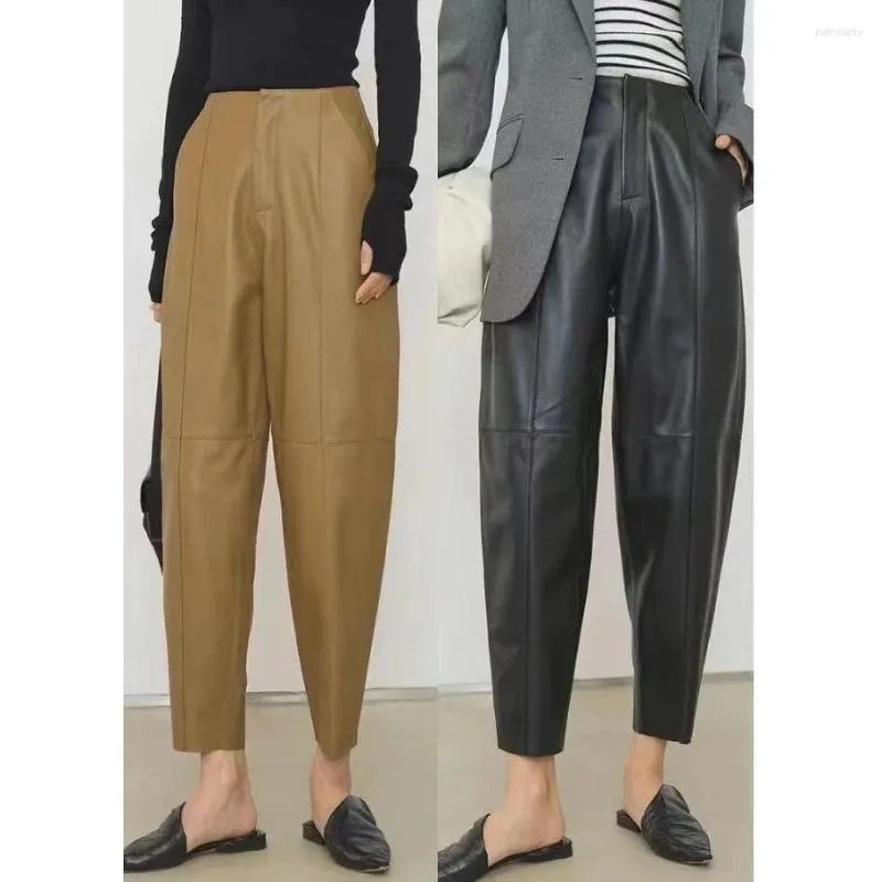 Pantalones de mujer 2024 Cuero genuino Otoño e Invierno Invierno Capaluco Capacidades Diagonal Pockets 9 puntos Algodón de algodón de oveja de algodón