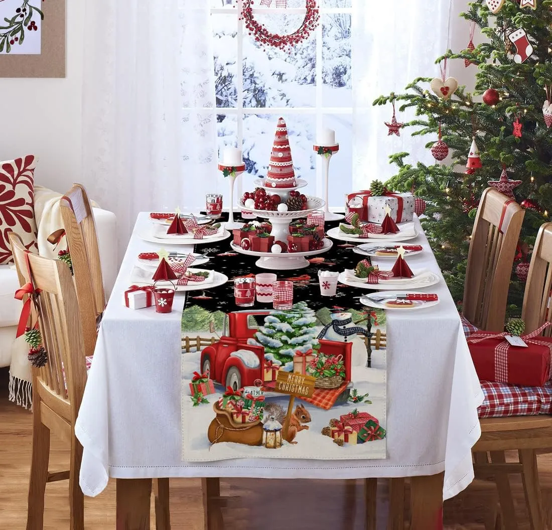 Christmas Tree Truck Snowman Linen Table Runners Kitchen Table Decor Farmhouse Dining Table Table Coureurs Décorations de Noël