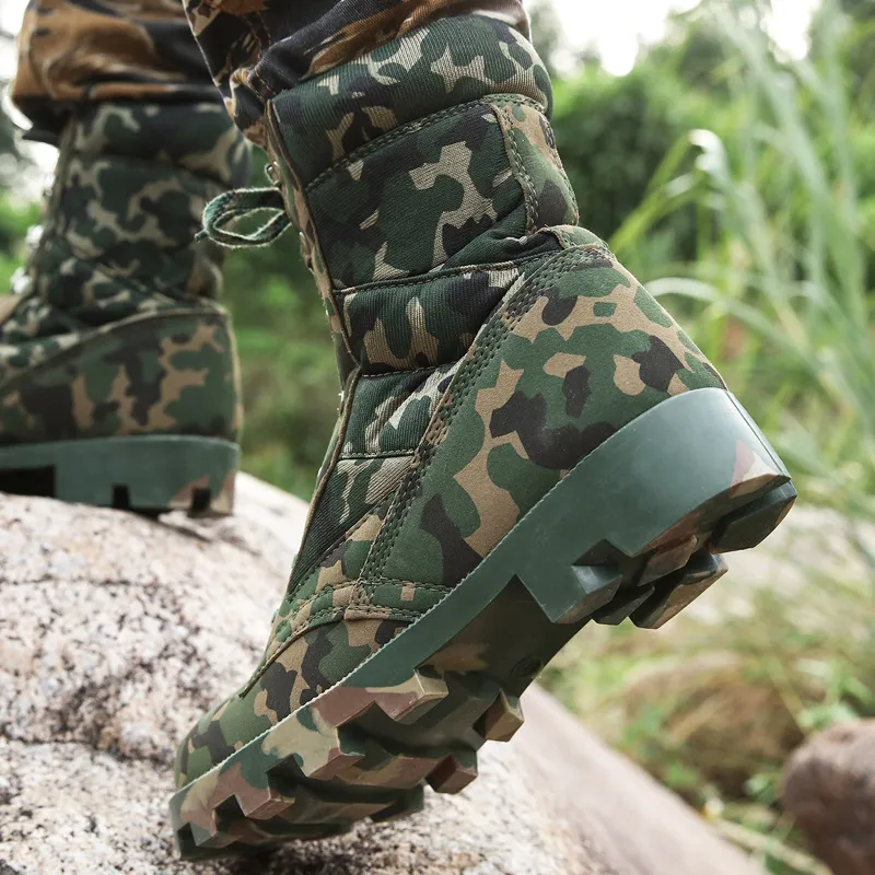 Men\'s Camo Tactical Boots Camouflage Men Leather Boots, Green Camo Vegan Lace up Shoes  main image 2
