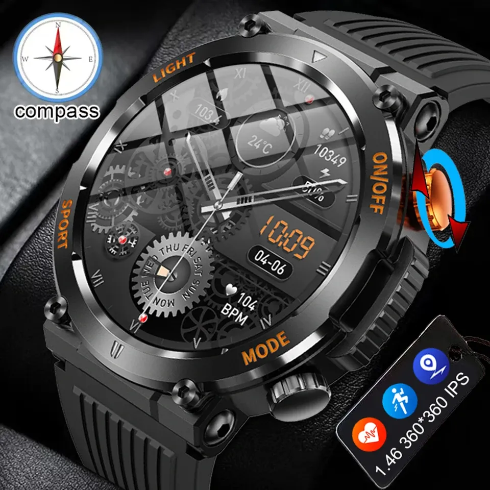 Relógios 2023 Novo relógio de bússola para homens Smart Watch Sports Fitness Watch Smartwatch Men Men Bluetooth Call Touch Screen Watch