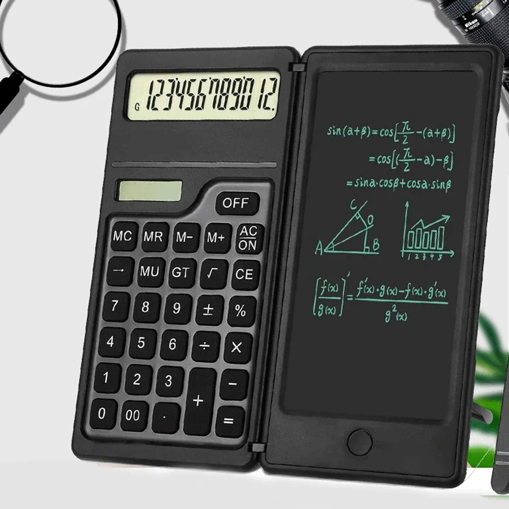 Calculadoras calculadoras de 12 dígitos com comprimido de escrita de 6 polegadas Tablet calculadora básica do bloco de notas Solar/bateria dupla para escritório de negócios