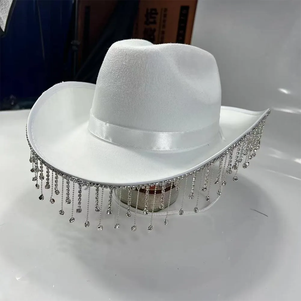Pink Cowboy Hats Rhinestone Tassel Cowgirl Hat, Feather Star  display picture 3