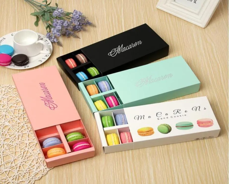 Enveloppe-cadeau 500pcs Boîte de macaron blanc avec des boîtes de dessert en noir et vert rose favorise les cadeaux emballages pour 12 macarons3929257