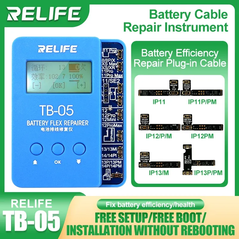 Relife TB06/TB05 Batterijkabel Reparatie-instrument Setup-vrij en opstartvrije aanpassen aan verschillende modellen voor iPhone IP8G-14.00 uur