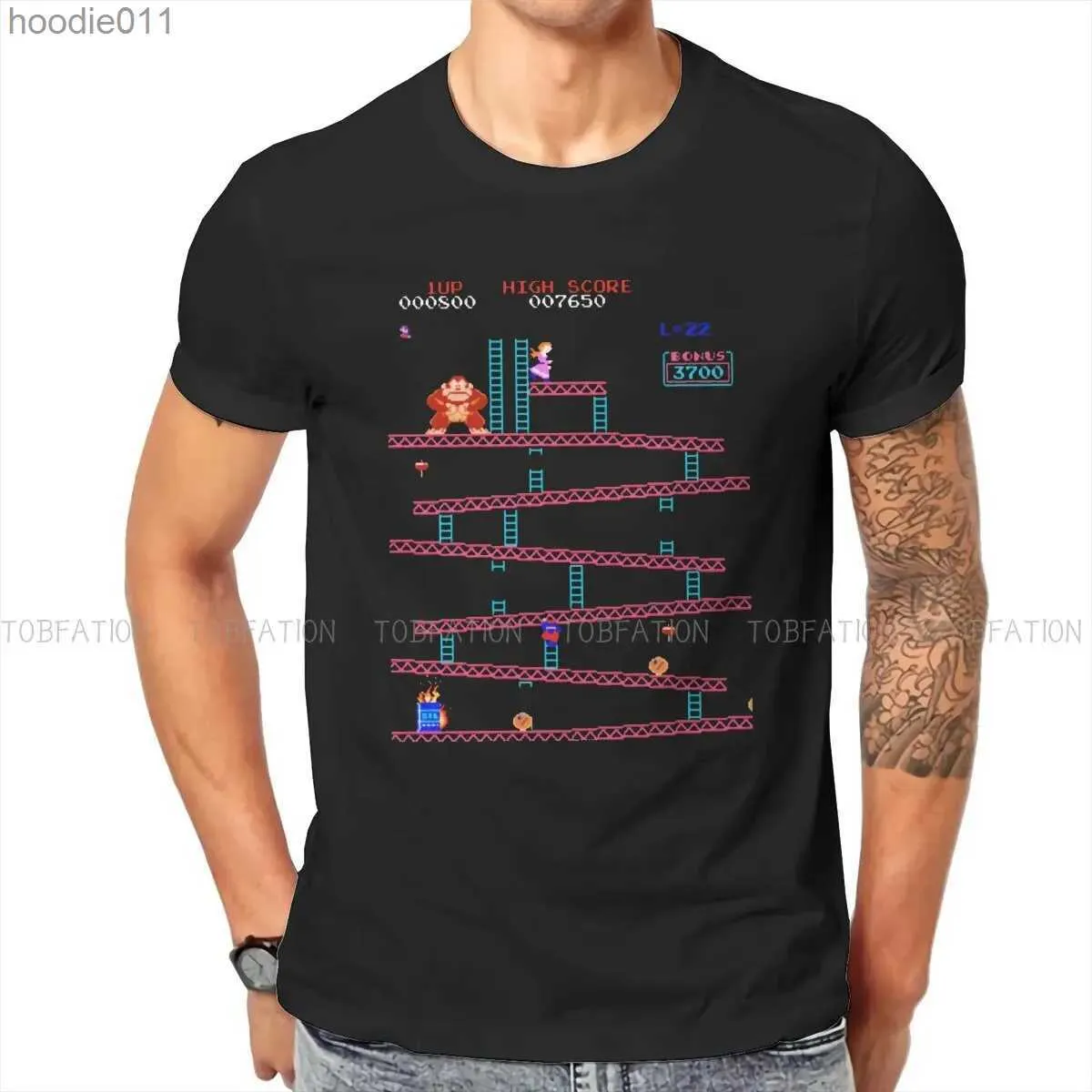 Moletom de moletons masculinos Donkey Kong Jogos 100% algodão Tshirts High Score Personalizado Camiseta Mens engraçada Top 6xl C24325