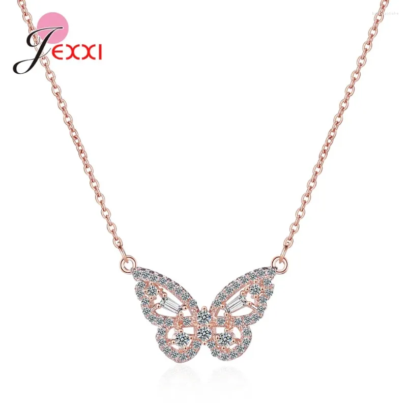 Kedjor Romantiska bröllop Ins 925 Sterling Silver Crystal Butterfly Pendant Halsband Kvinnor Korta CLAVICLE Kedjedyckel