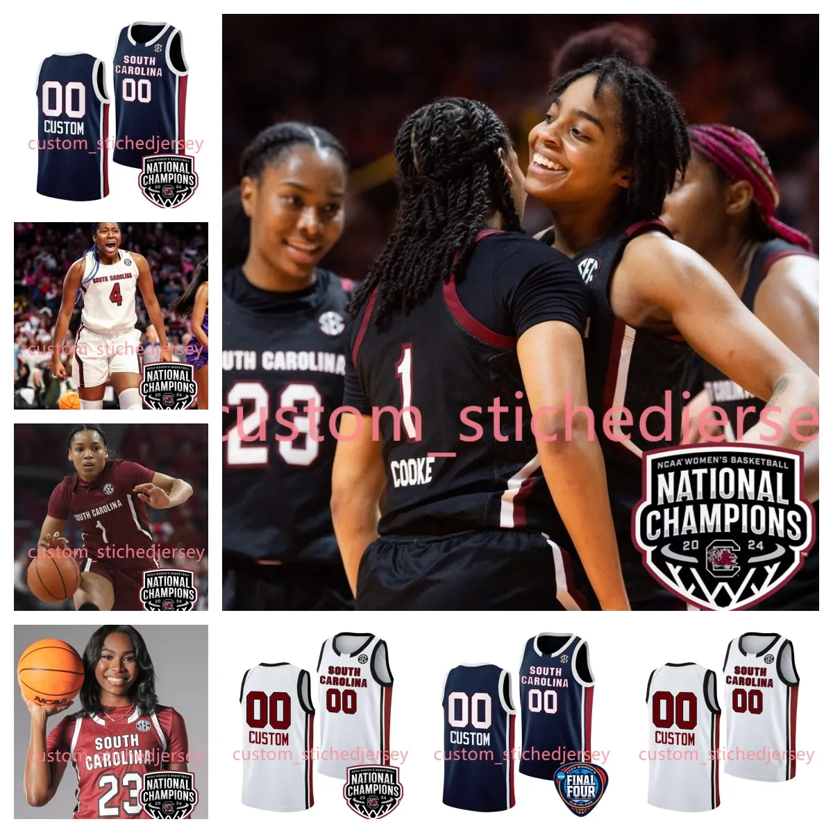 Bree Hall South Carolina Gamecocks 2024 Women's Basketball National Champions Jersey Te-Hina Paopao Tessa Johnson Milaysia Fulwiley Sahnya Jah Sakima Walker Custom