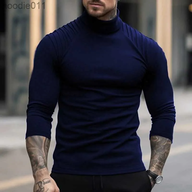 Sweats à capuche masculine Sweatshirts Half High Mens Mens T-shirt à manches longues solides pour le printemps et l'automne Nouveau Vêtements T-shirt polyvalent Fashion Basic Basing Casual Top C24325