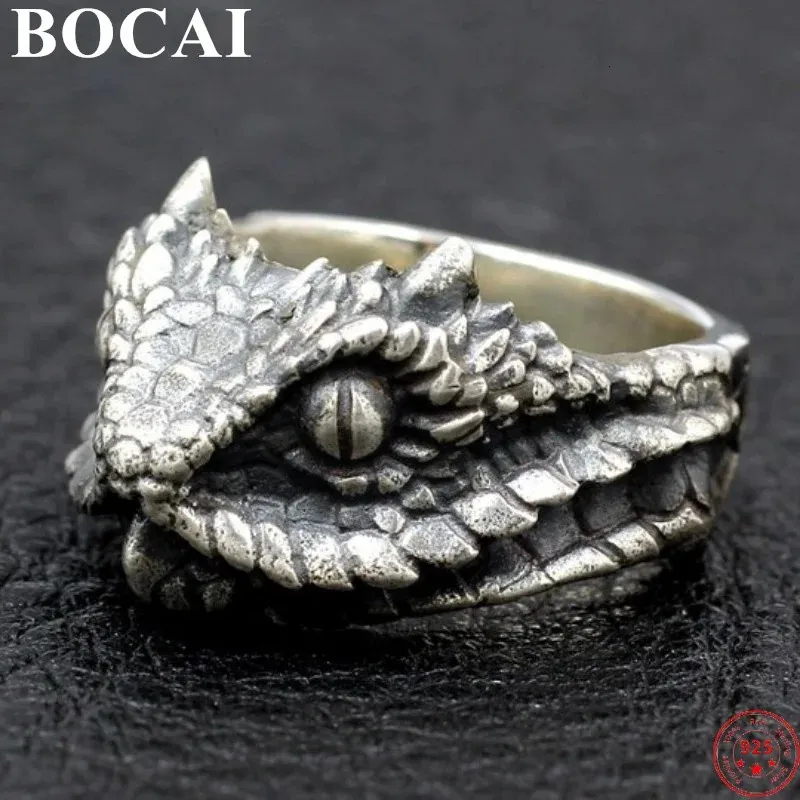 BOCAI S925 Sterling Silver Punk Rings Venomous Snake Head Domineering Hand Ornaments Pure Argentum Charm Jewelry240412