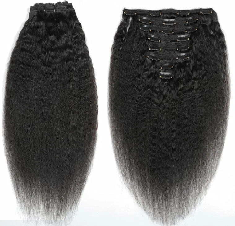 Afro gekinky gerade Haare unverarbeiteter Clip in Haarverlängerungen 120 Gramm Mongolisches menschliches Haar Afroamerikaner Remy Natural Black Clips4541857