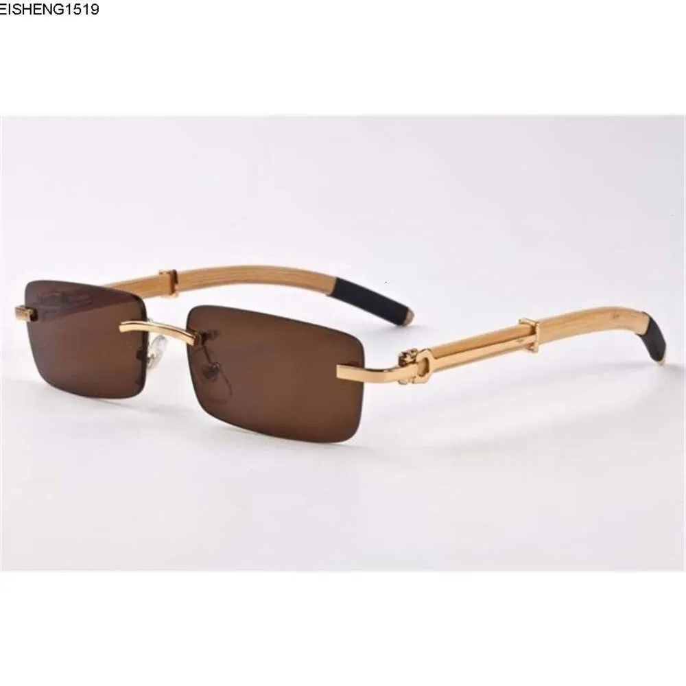 Ienbel Luxurybrand Designer Rimless Sunglasses pour hommes Fashion Wood Bamboo Retro Buffalo Horn Luners Brown Black Glass Glass