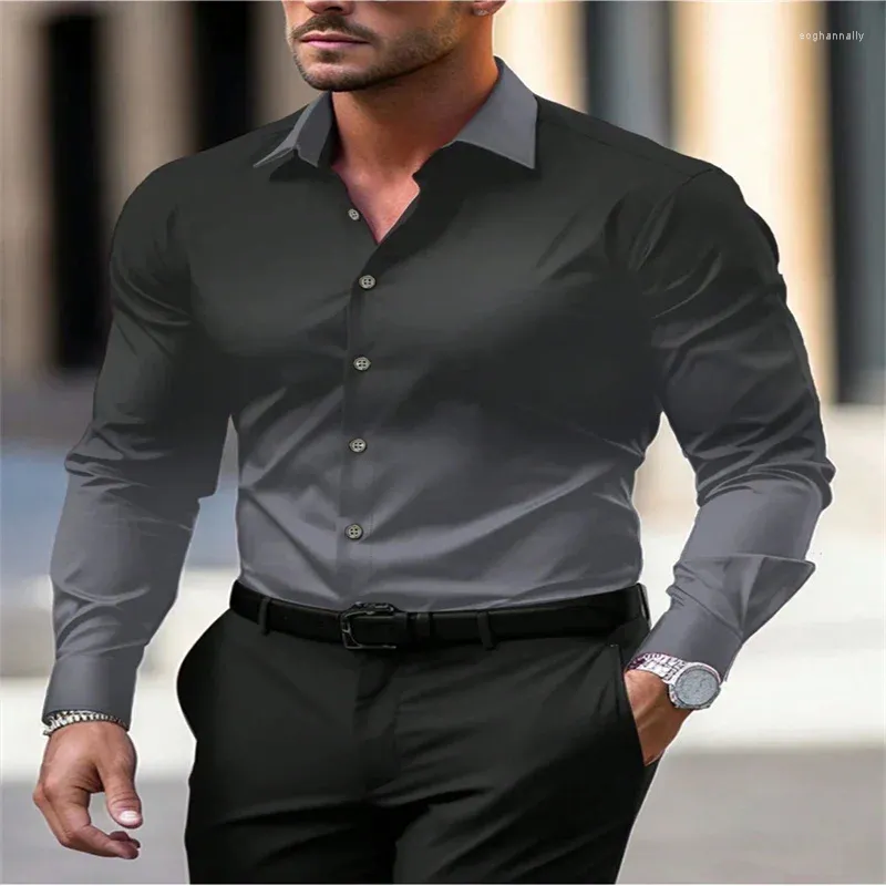 Erkekler Sıradan Gömlek Gradyan Renk Uzun Kollu Gömlek Lapel Street Resort Baskı Giyim Moda Hawaiian Ekstra Büyük 6xl